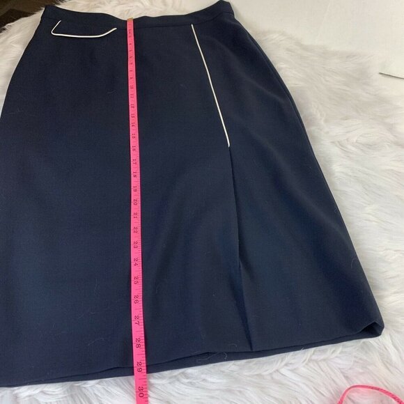 Escada Randhi Wool Blend Navy Blue Pencil Midi Skirt Size XSmall Career Designer - Picture 8 of 10